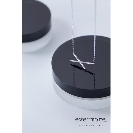 Dây chuyền bạc EVERMORE, vòng cổ X-girl đính đá bạc ý 925, phong cách minimalist, thanh lịch - D023
