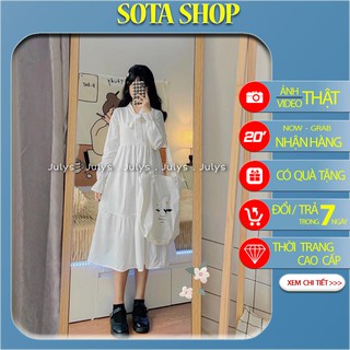 Váy babydoll nơ cổ trắng (ảnh thật shop chụp ạ) kiểu váy trắng dự tiệc - đi chơi đi làm siêu xinh