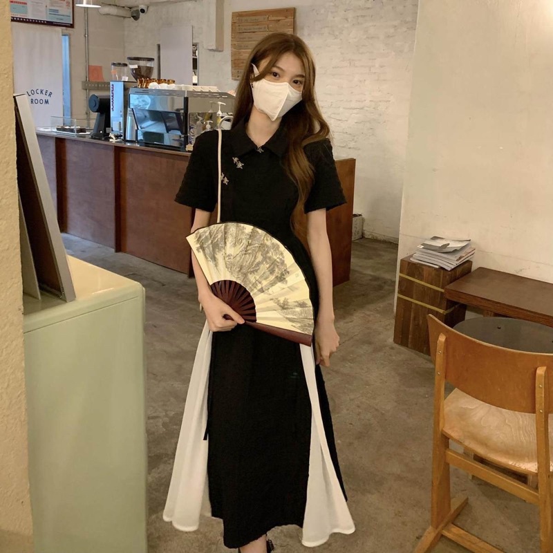 Váy Sườn Xám Cách Tân Phối Voan Nơ