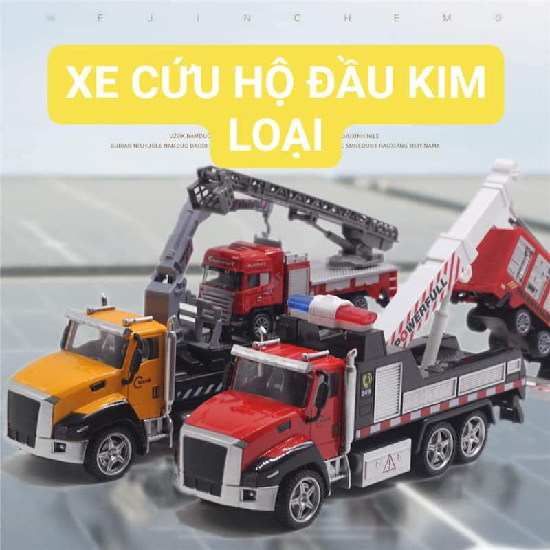Mô hình xe cứu hộ đầu kim loại âm thanh đèn