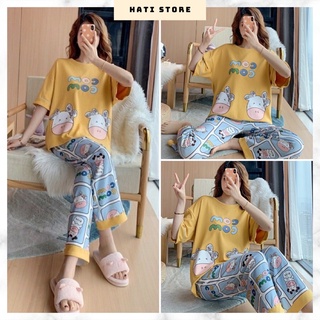 Set đồ bộ nữ mặc nhà chú bò Com Com 🌸FREESHIP🌸Set quần dài ống rộng áo thun NA50