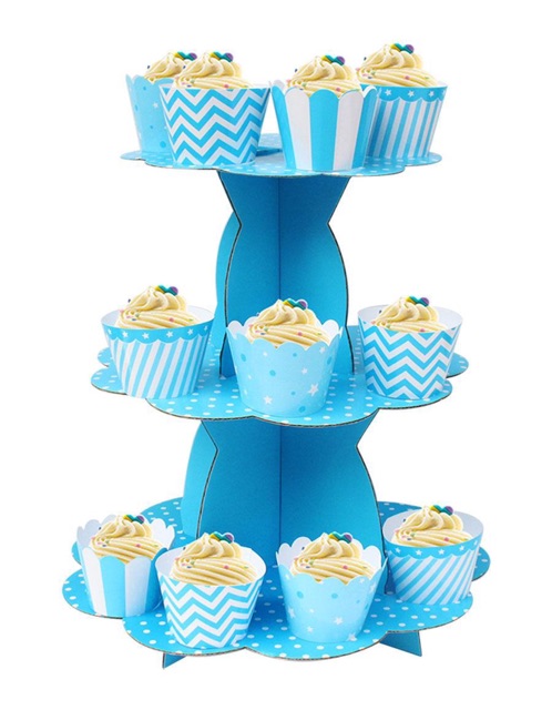 Kệ bánh cupcake 3 tầng theo chủ đề: elsa, người nhện, xanh bi, hồng bi,...