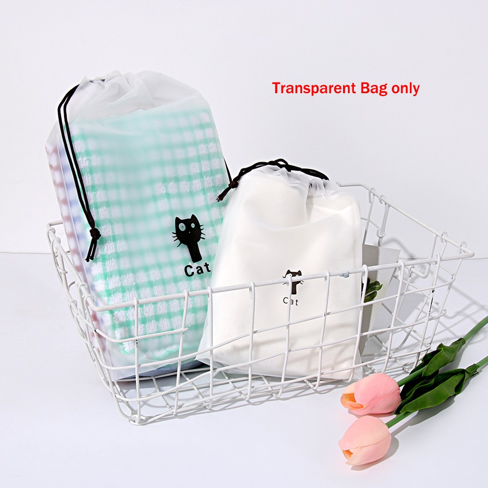 ONLY 10Pcs Cute Travel Makeup Case Cat Print Make Up Bath Organizer Transparent Cosmetic Bag Women Beaut Kit Toiletry Wash Storage Pouch Drawstring