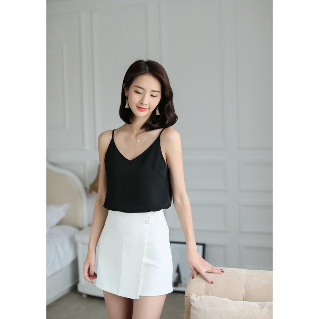 Áo hai dây nữ cổ tim vải dày không nhăn | Áo ba lỗ nữ hai áo 2 dây thanh lịch , sexy (freesize < 60kg) | BigBuy360 - bigbuy360.vn