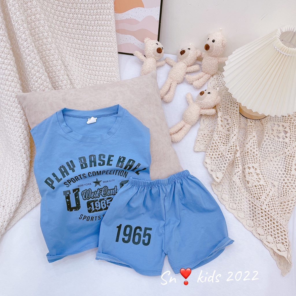 Bộ ba lỗ bé trai có size đại, bộ quần áo mùa hè chất cotton họa tiết Play Base Ball mềm mát cho bé size 20-35kg