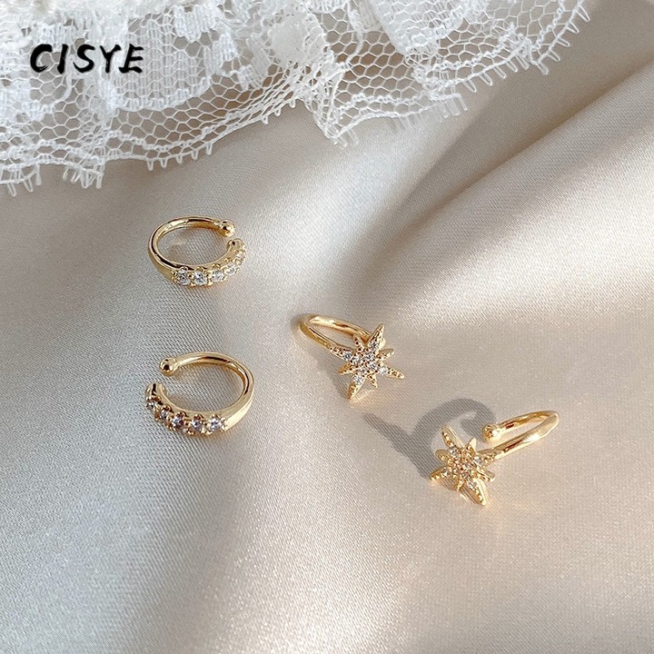 Khuyên Kẹp Vành Tai Hình Ngôi Sao Đính Pha Lê 3 Kiểu