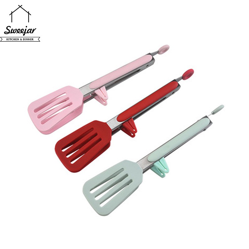 Kẹp gắp thịt nướng/ xà lách SWEEJAR bằng silicon với tay cầm thép không gỉ không dính dùng nướng bánh / BBQ