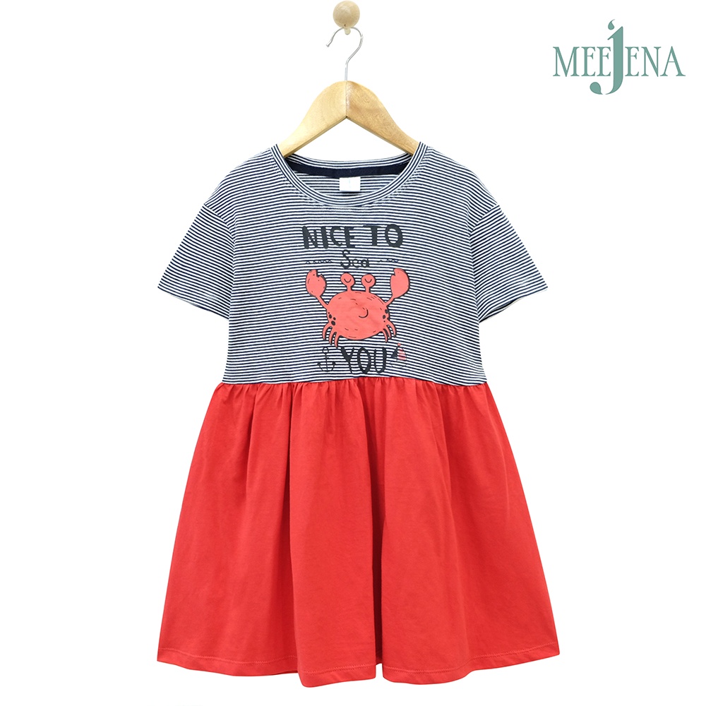 Đầm bé gái vải sọc in con cua 14-38 kg MEEJENA, 100% COTTON 4C - 2104
