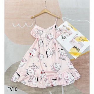 Đầm Ngủ 2 Dây Lụa Satin mềm mịn mát in hình siêu cute (nhiều mẫu)
