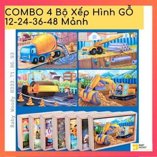 Xếp hình Gỗ Loại 1 [KÈM HỘP ĐỰNG] 12-24-36-48 miếng ghép, giúp bé tập trung, thách thức trí não
