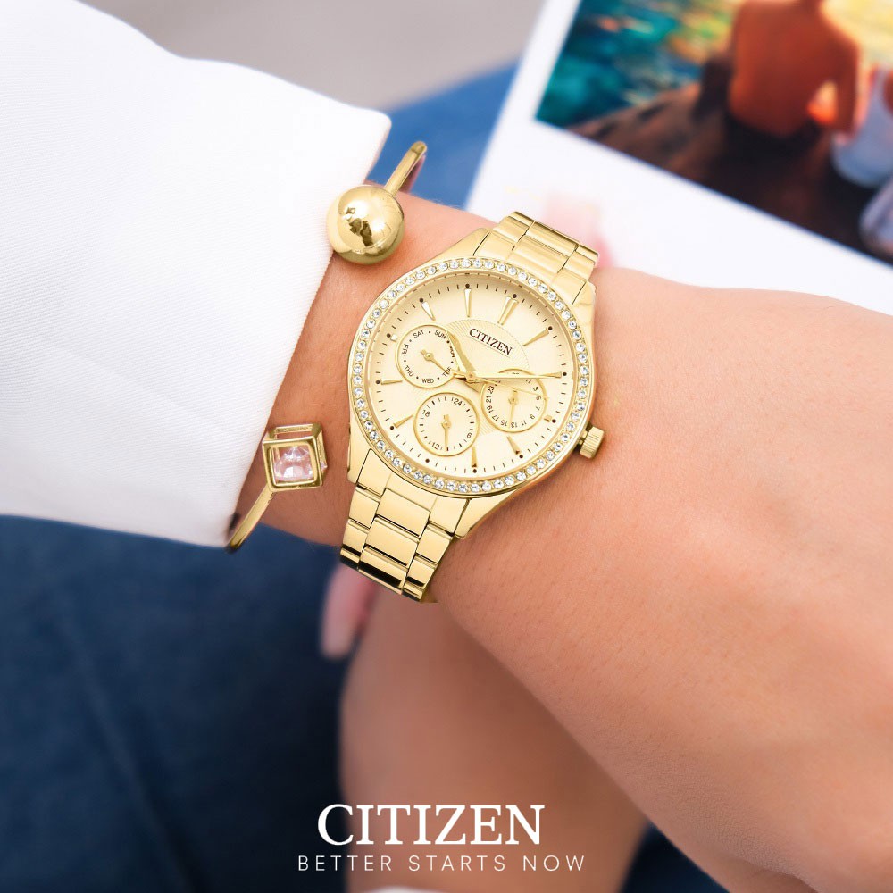 Đồng Hồ Nữ Citizen Đính Đá Swarovski Dây Thép Không Gỉ ED8162-54P - Mặt Vàng