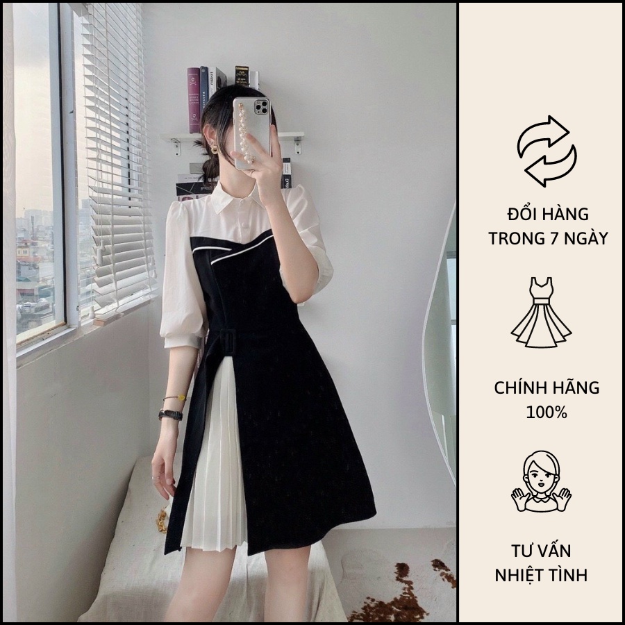 Đầm Công Sở Phối Màu đen trắng - D0365 Copines