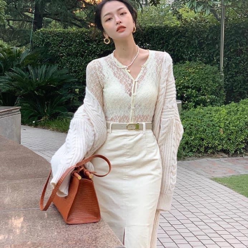 Váy Nhung Tăm Dài  Vintage kèm Belt