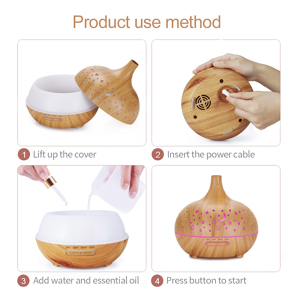 Máy Xông Tinh Dầu khuếch Tán Tinh Dầu Trăng Sao 550ML