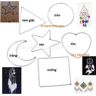 1-2 khung Vòng sắt làm dreamcatcher trái tim, ngôi sao, hình vuông, tam giác, mặt trăng size 5-10- 15-20cm