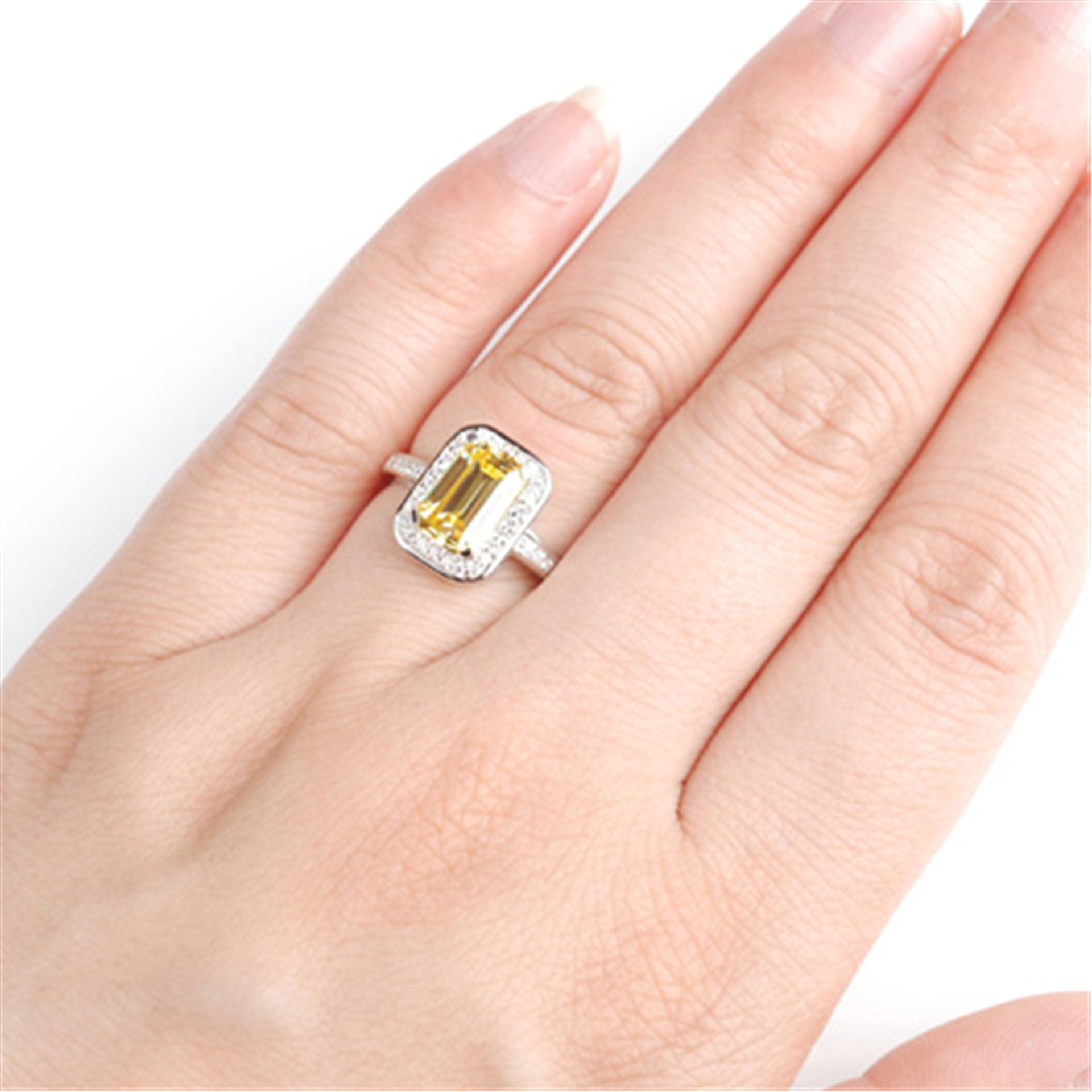 AIFEI💍 Silver 925 Original High-Grade Luxurious Cluster Diamond Ring Rectangular Yellow Diamond 2 Karat Inlaid Jewel Colorful Crystals Ring fashion Cincin-S1