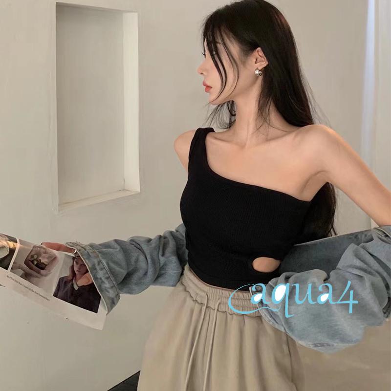 Áo Croptop Sát Nách Thiết Kế Khoét Vai 4 Màu Sắc Lựa Chọn Thời Trang Mùa Hè Cho Nữ
