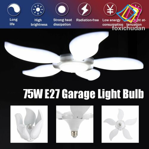FCD☆ LED Garage Light Bulbs Deformable 5-Blades Ceiling Fixture Light Foldable Workshop Lamp