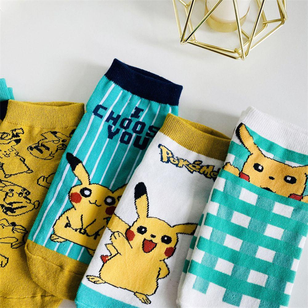 EXPEN Cartoon Socks Ankle Socks Funny Pikachu Embroidery Animal Cotton Girl Women Socks