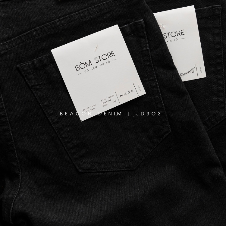 Quần Jean Dài Nam Mẫu Đen Rách Gối BEACON DENIM Form Slim Fit Trẻ Trung JD303