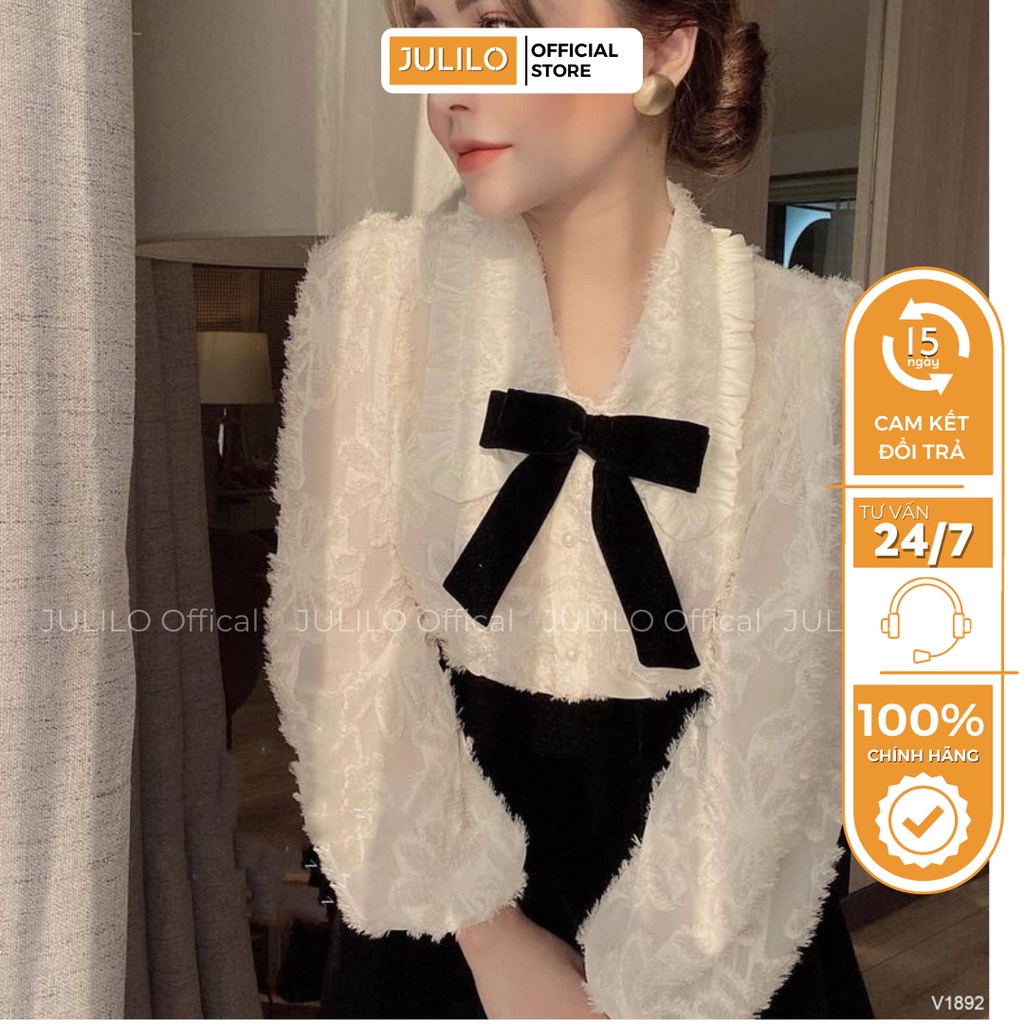 Áo Sơ Mi Bèo Nơ Đen JULILO Áo Sơ Mi Nữ Bèo Thanh Lịch - Mã 046