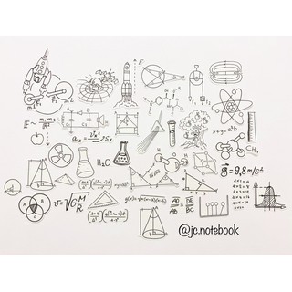 Set 40 Hình Dán Toán Lý Hóa Trắng Đen - Set Sulphate Sticker Môn Học