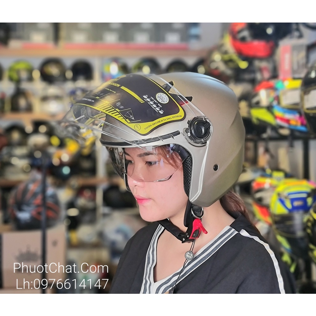 Mũ bảo hiểm 3/4 2 kính M268 màu xám nhám