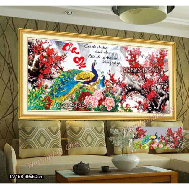 Tranh đính đá cha mẹ KT:99x50cm. Tranh gắn đá chưa gắn.