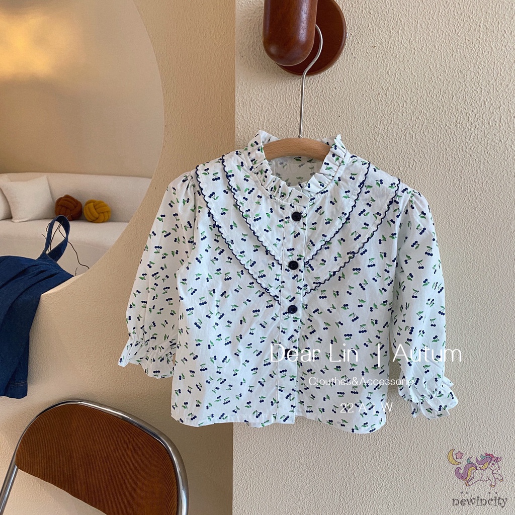 Bộ Áo In Hoa Dễ Thương + Chân Váy Yếm Denim Thời Trang Cho Bé Gái