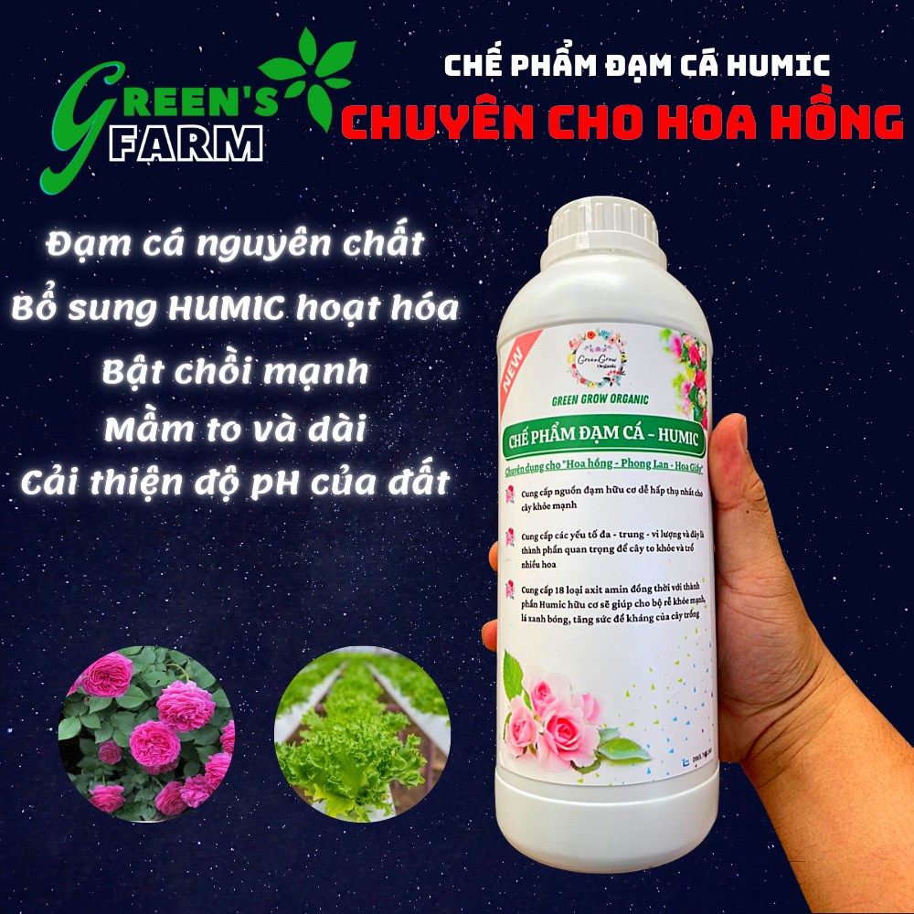 Đạm cá HUMIC Fish Emulsion đậm đặc 1L  - Phân bón hữu cơ vi sinh bật mầm, dưỡng mầm, kích rễ, xanh lá, kháng bệnh tốt