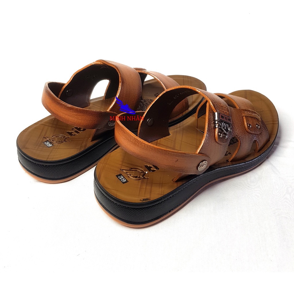 Dép da nam tăng chiều cao 4cm Xăng đan Sandal nam da bò xịn quai ngang quai hậu cao cấp xuất khẩu thời trang đẹp Q-4