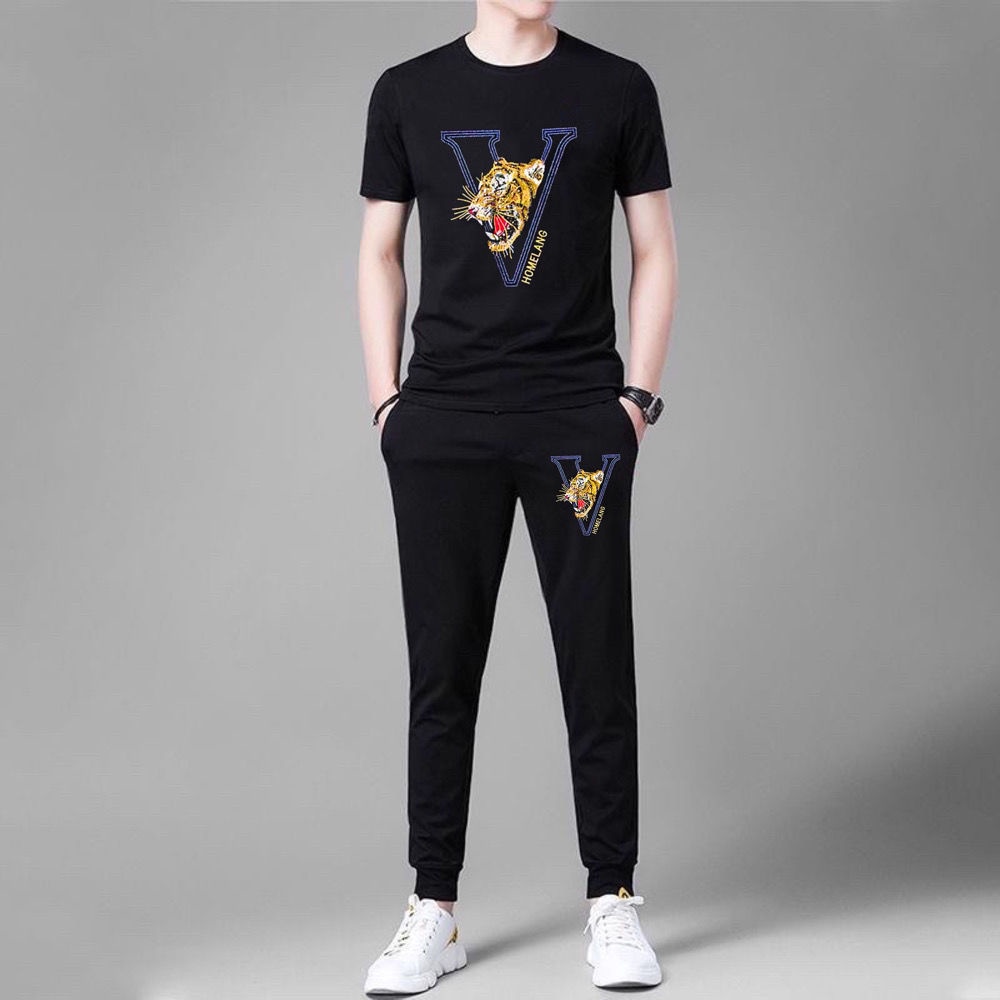 Set Đồ Thể Thao 2 Món Gồm Áo Thun Tay Ngắn Cổ Tròn + Quần Dài Thoáng Khí Thời Trang Mùa Hè Cho Nam