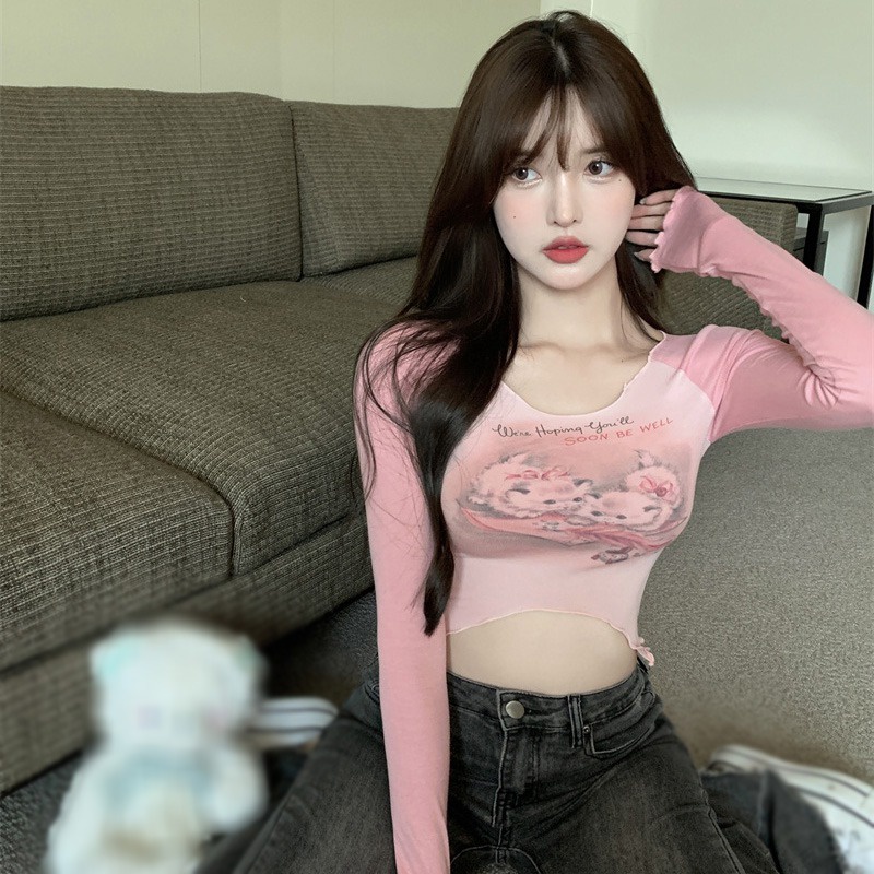 Áo Thun Lửng Tay Dài Cổ V Quyến Rũ Dành Cho Nữ