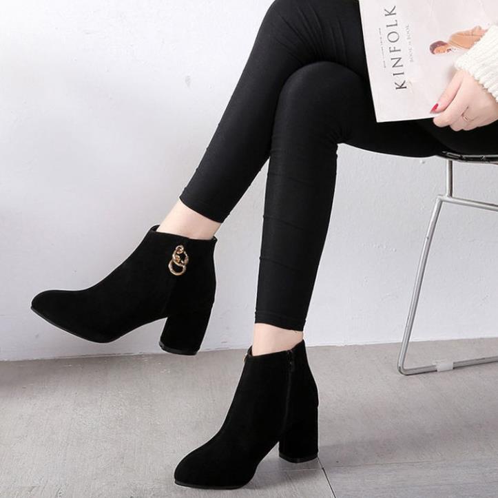 Giày bốt martin cao gót mũi nhọn size 34-43 thời trang thu đông sành điệu cá tính cho nữ LEE