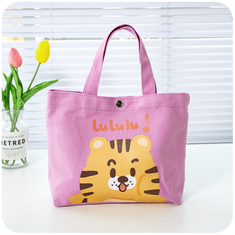 Túi Vải canvas In Họa Tiết Hoạt Hình Dễ Thương Dùng Đựng Cơm Trưa Tiện Dụng