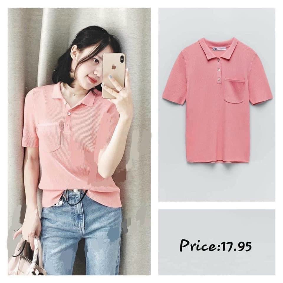 [ZARA] ÁO POLO HỒNG CỔ HOT HIT