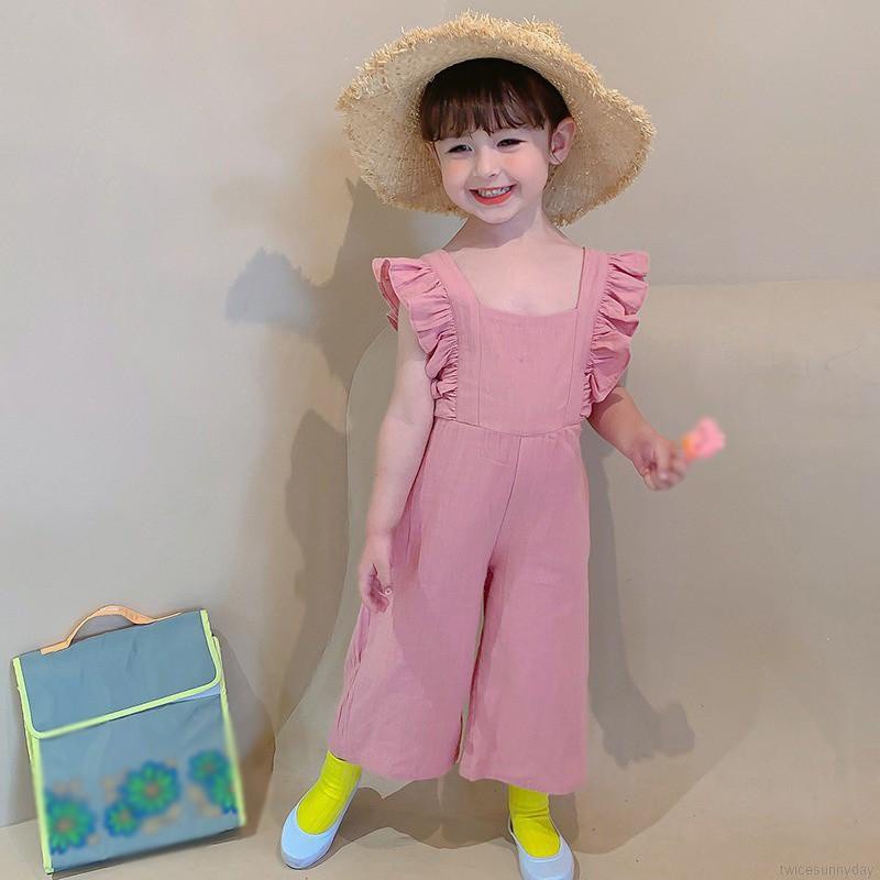 Bộ Áo Liền Quần Không Tay Ống Rộng Hở Lưng Phong Cách Hàn Quốc Cho Bé Gái