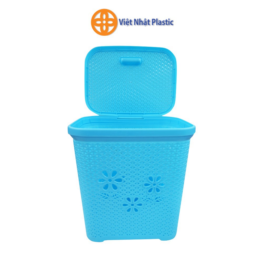 [CHÍNH HÃNG] Giỏ nhựa có nắp đựng đồ Việt Nhật Plastic họa tiết hoa