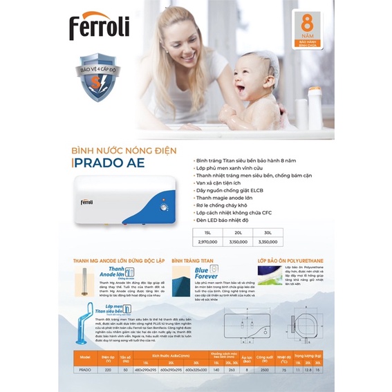 Bình nước nóng Ferroli Prado 20 lít