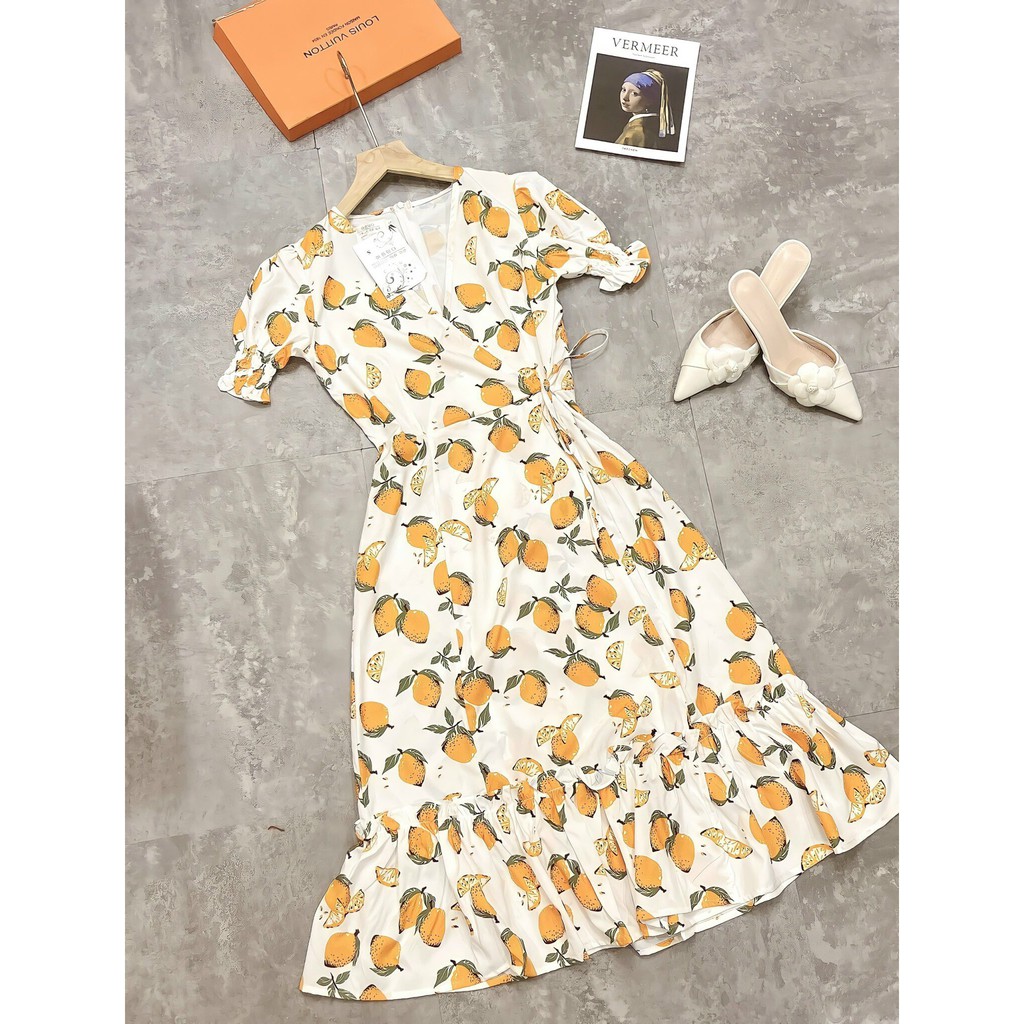 [Anh thật/video] Đầm maxi quả chanh xinh xắn Váy quả chanh mùa hè cổ V | BigBuy360 - bigbuy360.vn