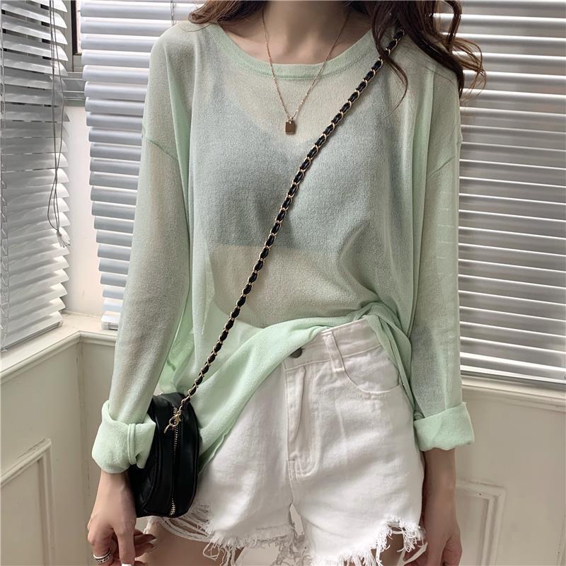 Áo Thun Lưới Tay Dài Dáng Rộng Màu Sắc Ngọt Ngào Cho Nữ