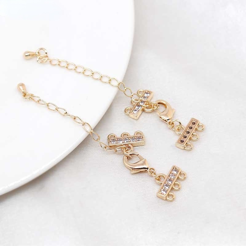 Phụ Kiện Móc Gài Dây Chuyền/ Vòng Tay Thủ Công Ba Mặt Đá Zircon Mạ Vàng 14K diy