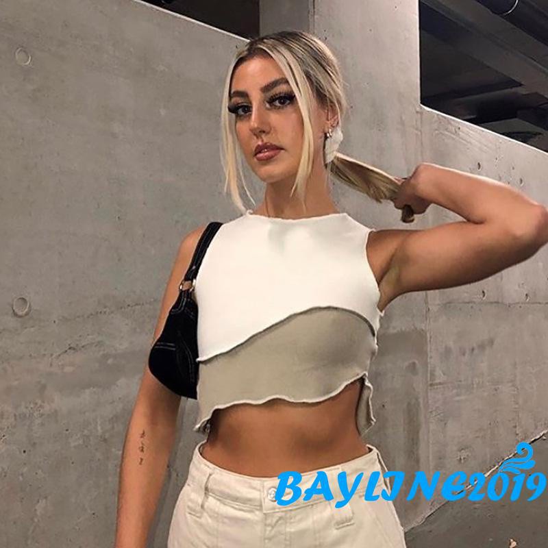 Áo Croptop Không Tay Cổ Tròn Màu Sắc Ghép Nối Thời Trang Quyến Rũ Sáng Tạo Cho Nữ | BigBuy360 - bigbuy360.vn