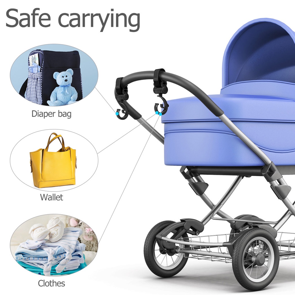 Set 2 Móc Nhựa Gắn Xe Đẩy Em Bé Xoay 360 Độ