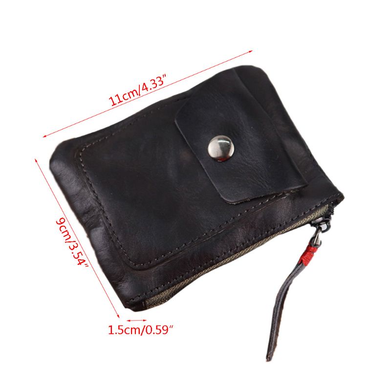 Ví Đựng Tiền Xu Mini Bằng Da Thật Có Khóa Kéo Phong Cách Vintage