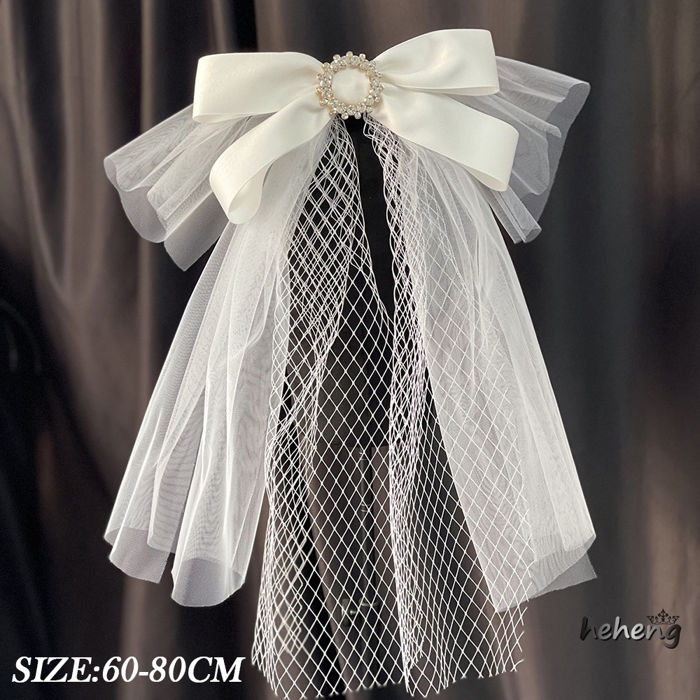 Kẹp Tóc Nơ Ngắn Đính Ngọc Trai Sang Trọng Cho Đám Cưới