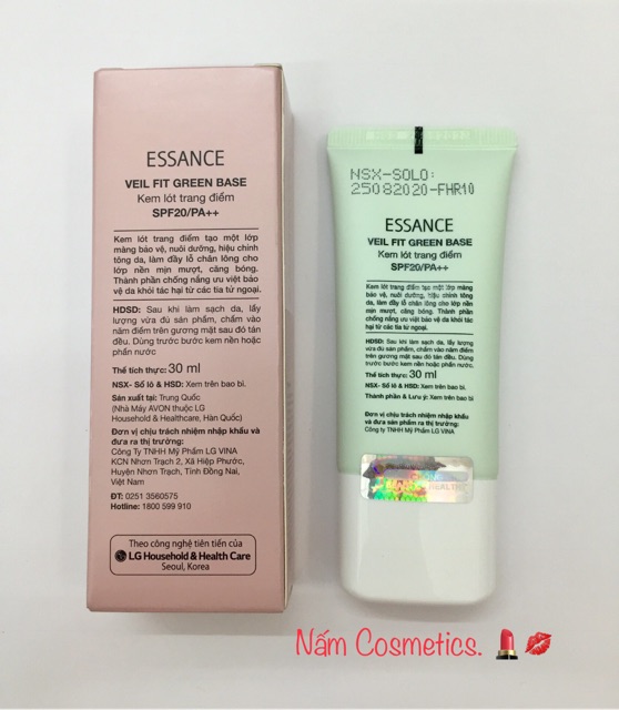 Kem lót trang điểm dưỡng trắng siêu mịn ESSANCE Veil Fit Green Base SPF20/PA++ | BigBuy360 - bigbuy360.vn