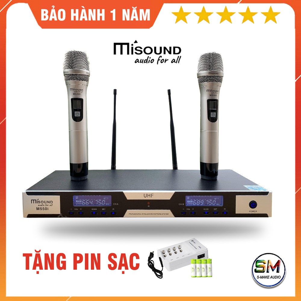 Micro không dây Karaoke MiSound M550i - Cảm biến gia tốc, tự động ngắt, tặng bộ pin sạc khô - smake audio