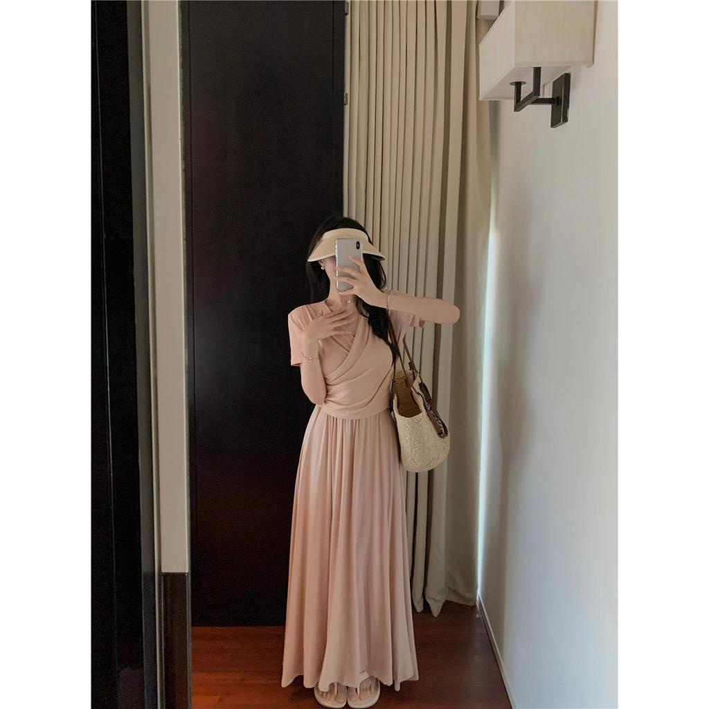 Cocory vn Bộ Áo Dệt Kim + Chân Váy Dài Lưng Thun Thời Trang Mùa Hè Phong Cách Hàn Quốc Cho Nữ