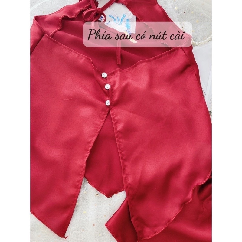Đồ ngủ 2 dây sexy, Đồ ngủ áo yếm sexy thêu hạc chất satin mềm Freesize dưới 55kg